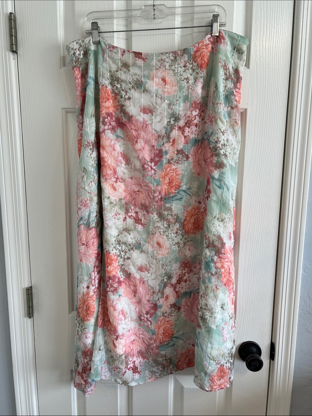 Vintage Y2K fairycore midi skirt size 20 Dressbarn pink mint green floral shine